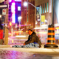 Toronto Homeless Native American Guy. Long Exposure on Wellington St.