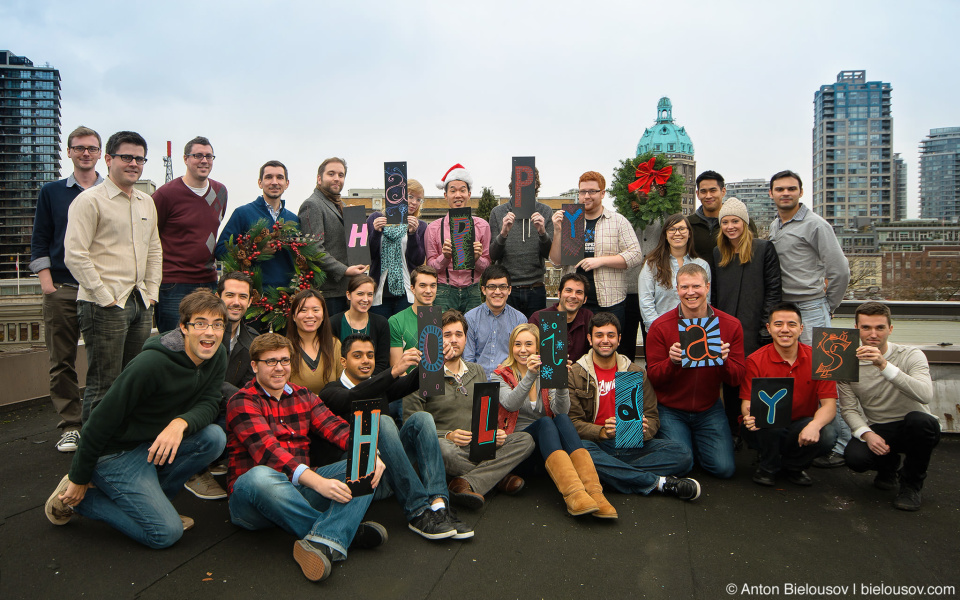 Happy Holidays from Mobify team. Group photo on the roof (Gastown, Vancouver BC)