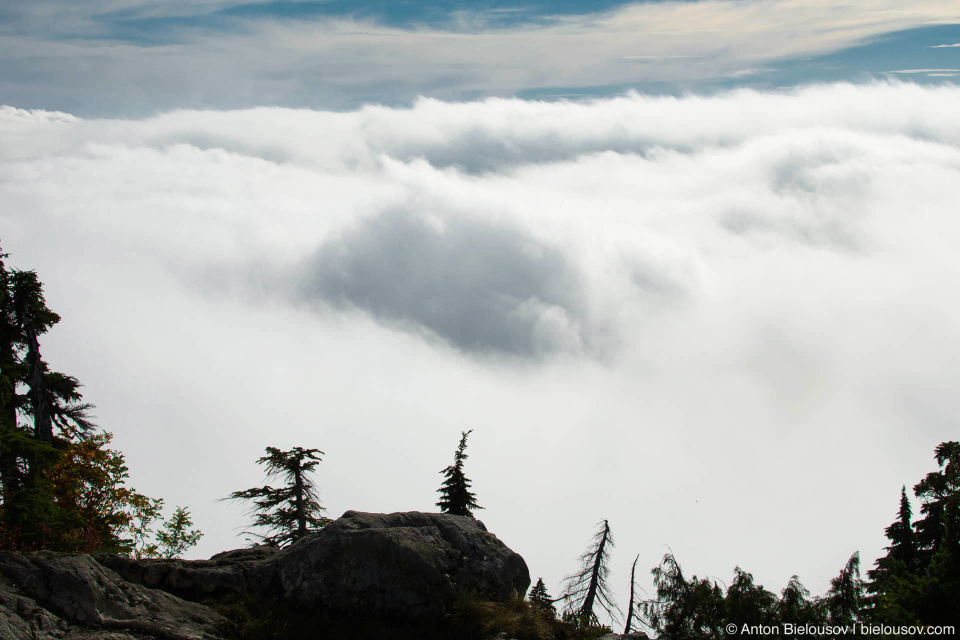 Breathtaking Vancouver view from Seymour Mountain top on cloudy day