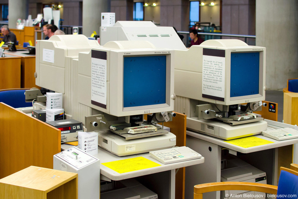 Newspaper Microfilm Scanners in Vancouver Central Library